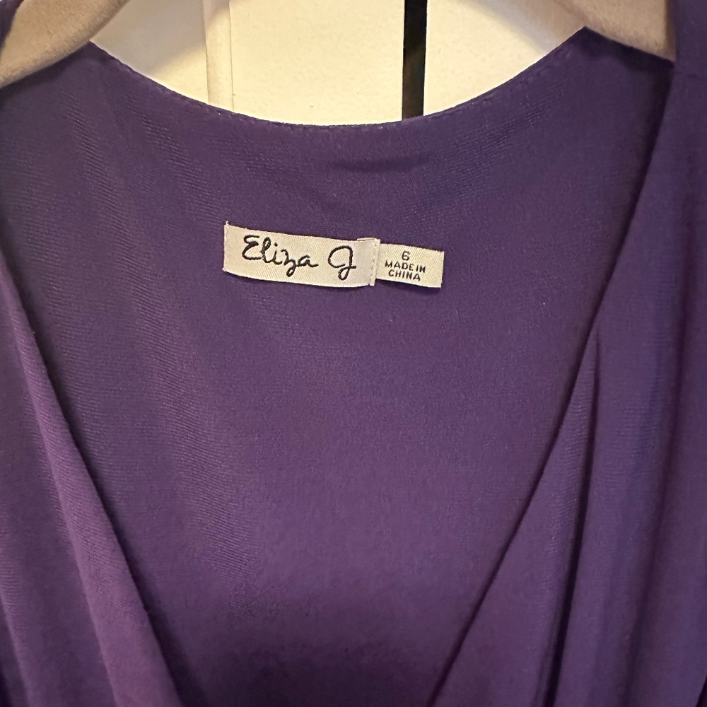Purple Waisted Dress with V-Neck